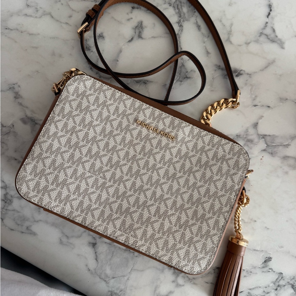 Michael Kors Elegant Cream and Brown Crossbody Bag